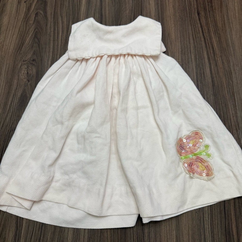 Vintage Chabre baby 12m Cream Kids Dress with Butterfly Detail